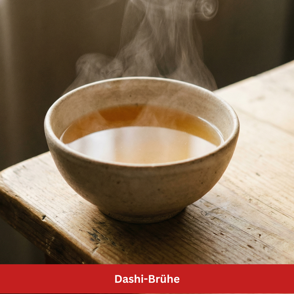Fertige Dashi-Brühe in Keramikschale Stillife