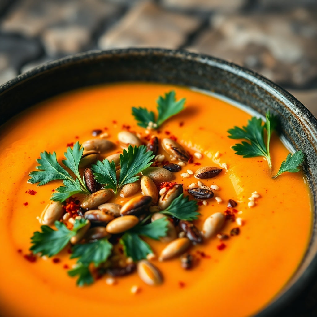 Kürbissuppe mit Sesam Stillife