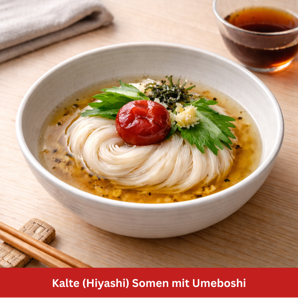 Kalte Somen mit Umeboshi Stillife