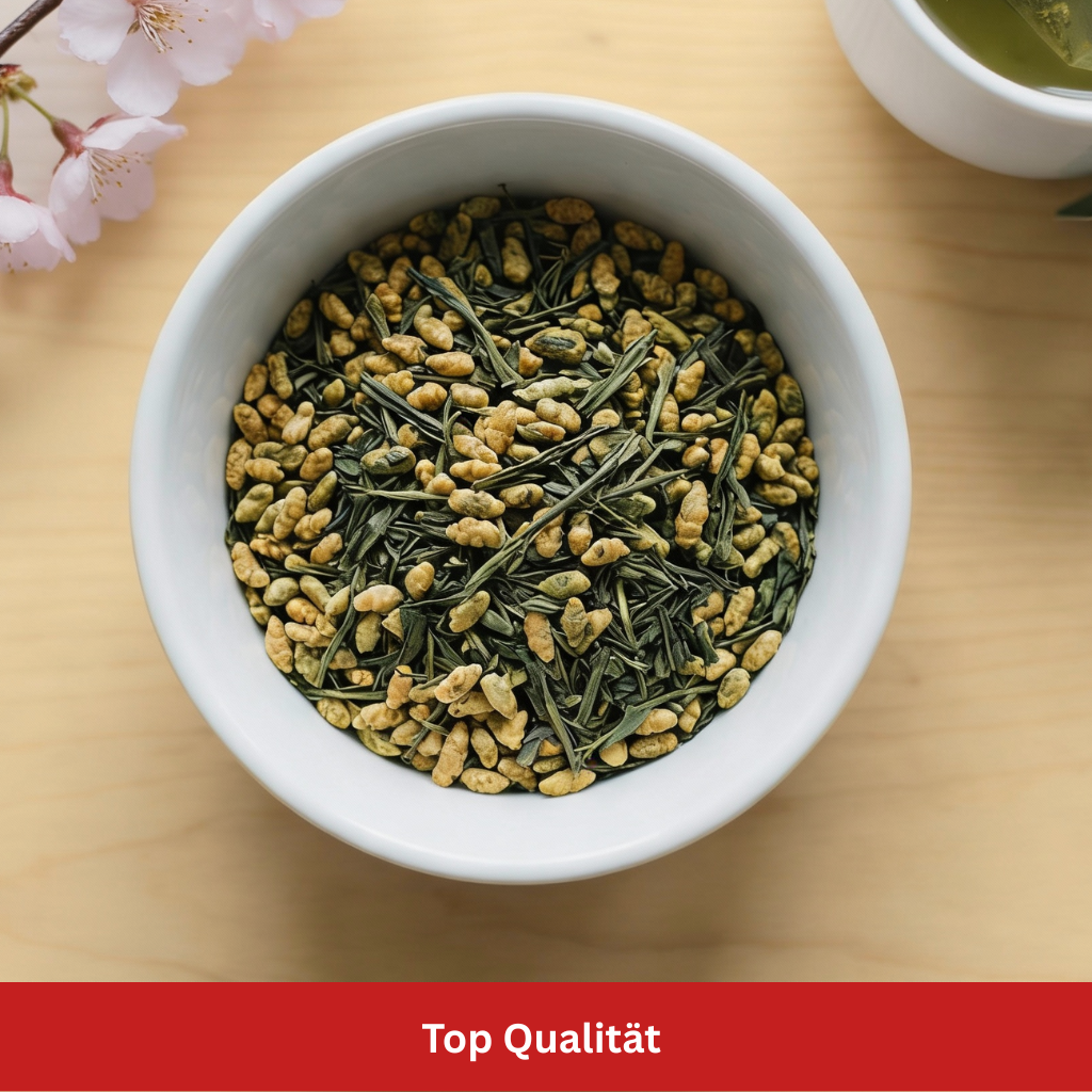 Matcha-Tee mit Puffreis lose Stillife