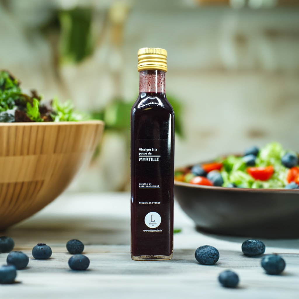 Weissweinessig mit Blaubeeren Stillife