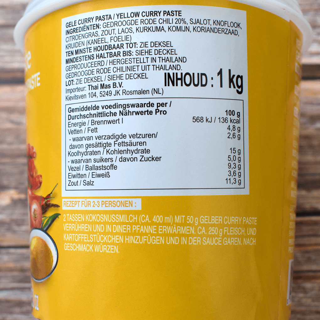 Gelbe Currypaste Rückseite