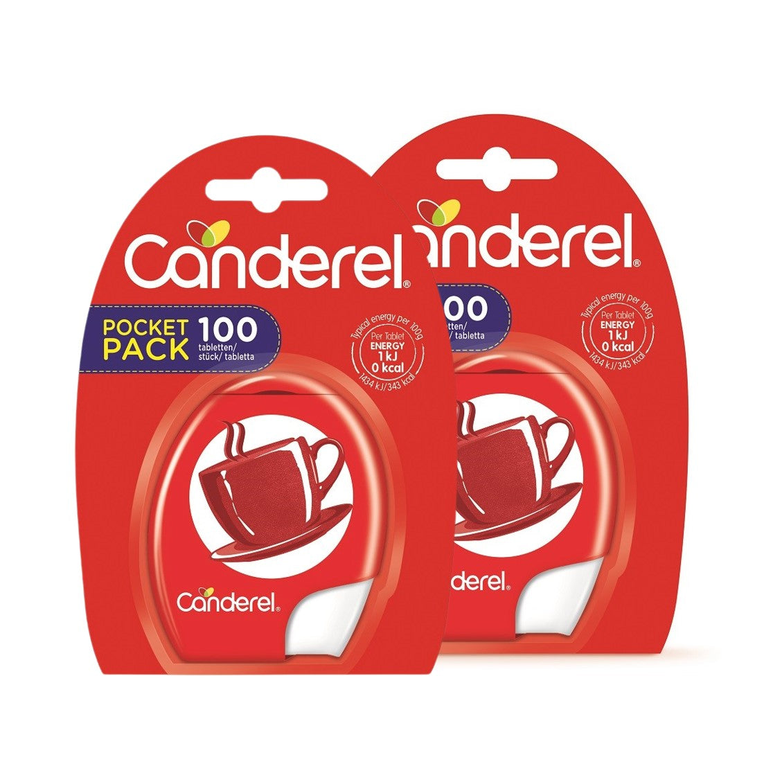 Doppelpack Canderel 2 x 100 Tabs im Spender Vorderseite