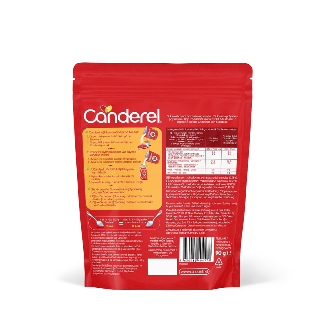 Canderel Streusüsse 90 g Rückseite