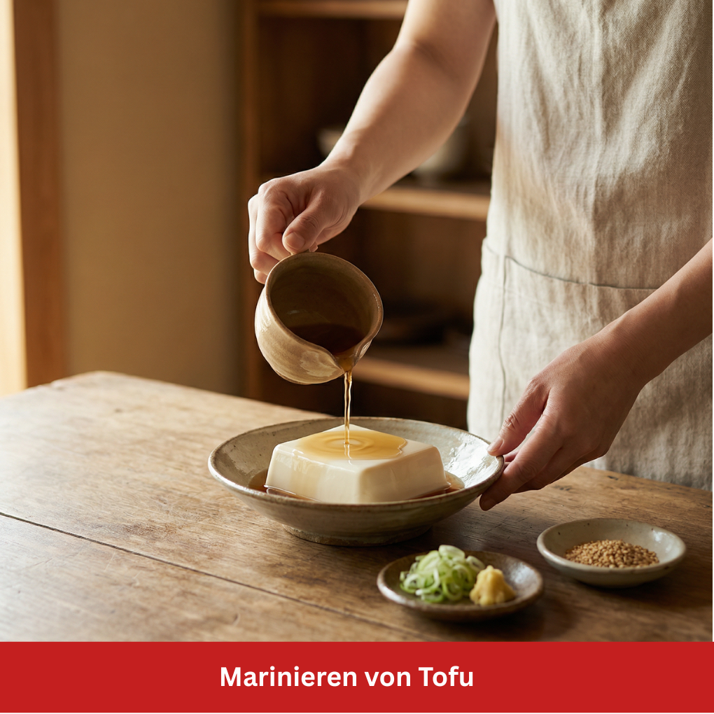 Marinieren von Tofu durch Frau Stillife
