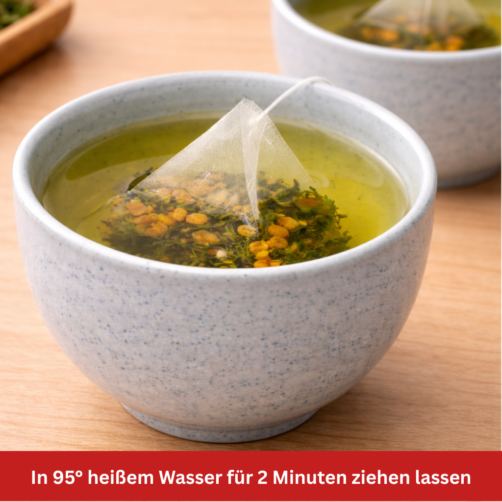 Matcha-Tee mit Puffreis Zubereitung Stillife