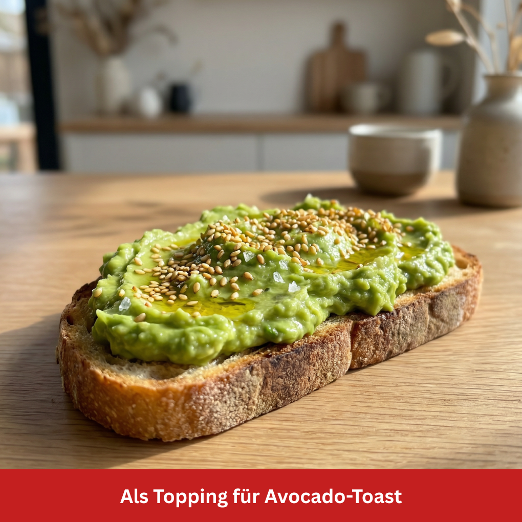 Yuzu Sesam auf Avocado-Toast Stillife